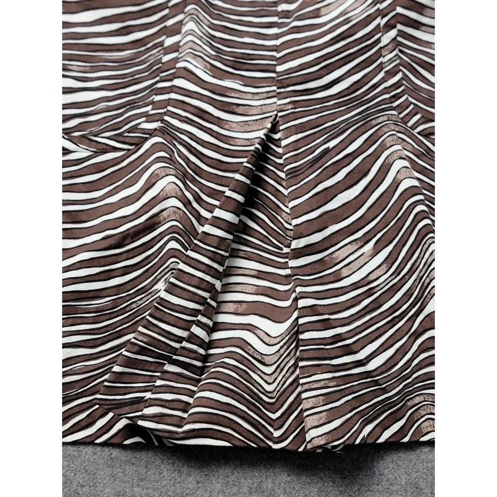 Tory Burch Women's Skirt Size‎ 4 Brown White Zebra Print Cotton Stretch Mini